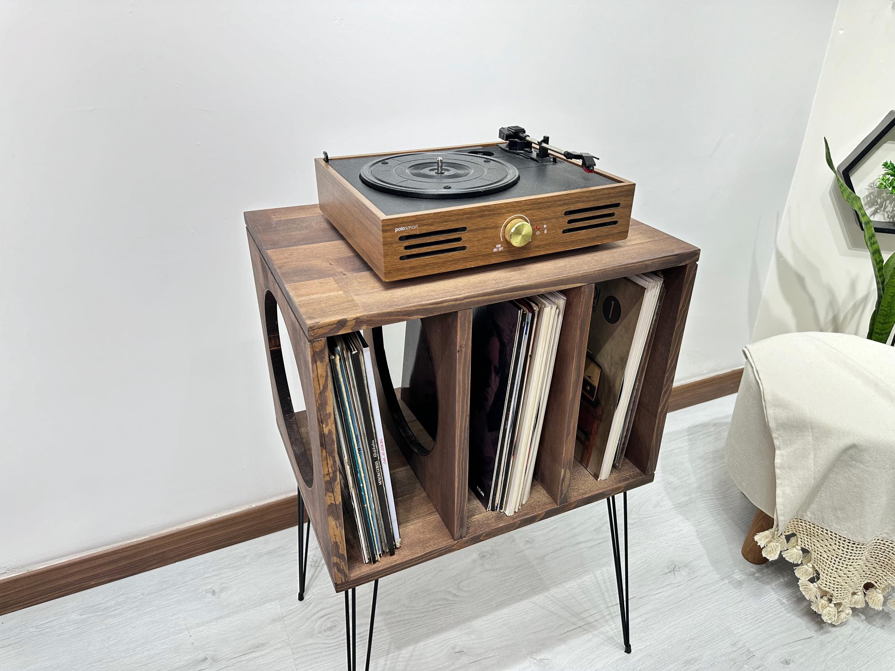 Solid Wood Record Player Stand With Vinyl Storage | Mid Century Retro ...