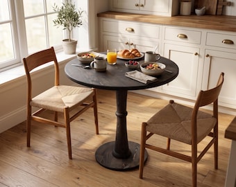 Small Round Dining Table, Oak Kitchen Table, Handmade Wood Table, Scandinavian Dining Table, Pedestal Dining Table, Japandi Furniture