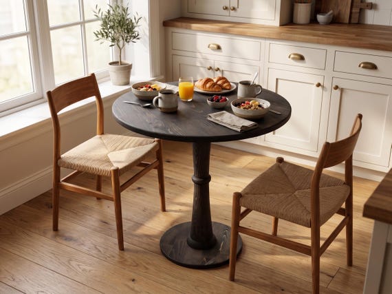 Small Round Dining Table, Oak Kitchen Table, Handmade Wood Table, Scandinavian Dining Table, Pedestal Dining Table, Japandi Furniture