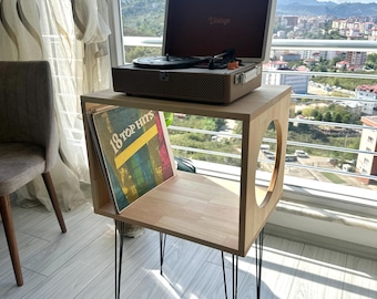 Mid Century Modern Wooden Record Player Stand Vinyl Storage Cabinet Turntable Console Media Console Handcrafted Furniture, Console Table
