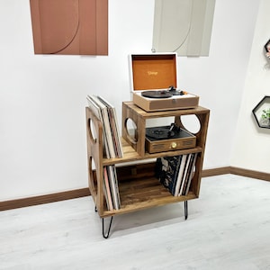 Record Storage Stand - Vinyl Console Table - Turntable Furniture - LP Organizer Rack - MCM Mid Century Decor - Record Player Furniture, MCM