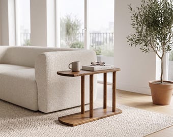 Narrow Solid Wood Side Table, Modern Sofa End Table, Handmade Bedside Table for Small Spaces