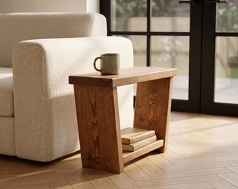 Massief houten bijzettafel, modern bijzettafeltje, kleine accenttafel, salontafel, handgemaakt houten nachtkastje, Scandinavisch decor