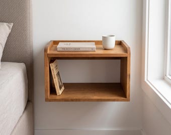 Floating Nightstand, Wall Mounted Bedside Table, Wood Nightstand, Modern Oak Bedside Shelf, Minimalist Bedroom Furniture, Bedroom Storage