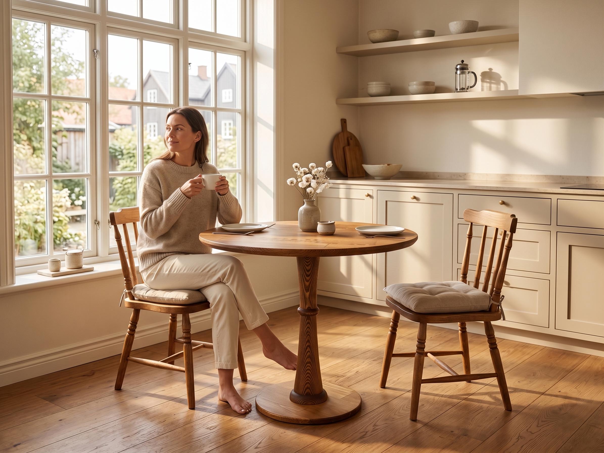 Rustic Round Solid Wood Dining Table for 2 – Handmade Pedestal Kitchen ...