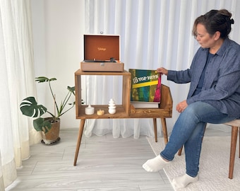 ミッドセンチュリーモダン木製レコードプレーヤースタンド - レコード