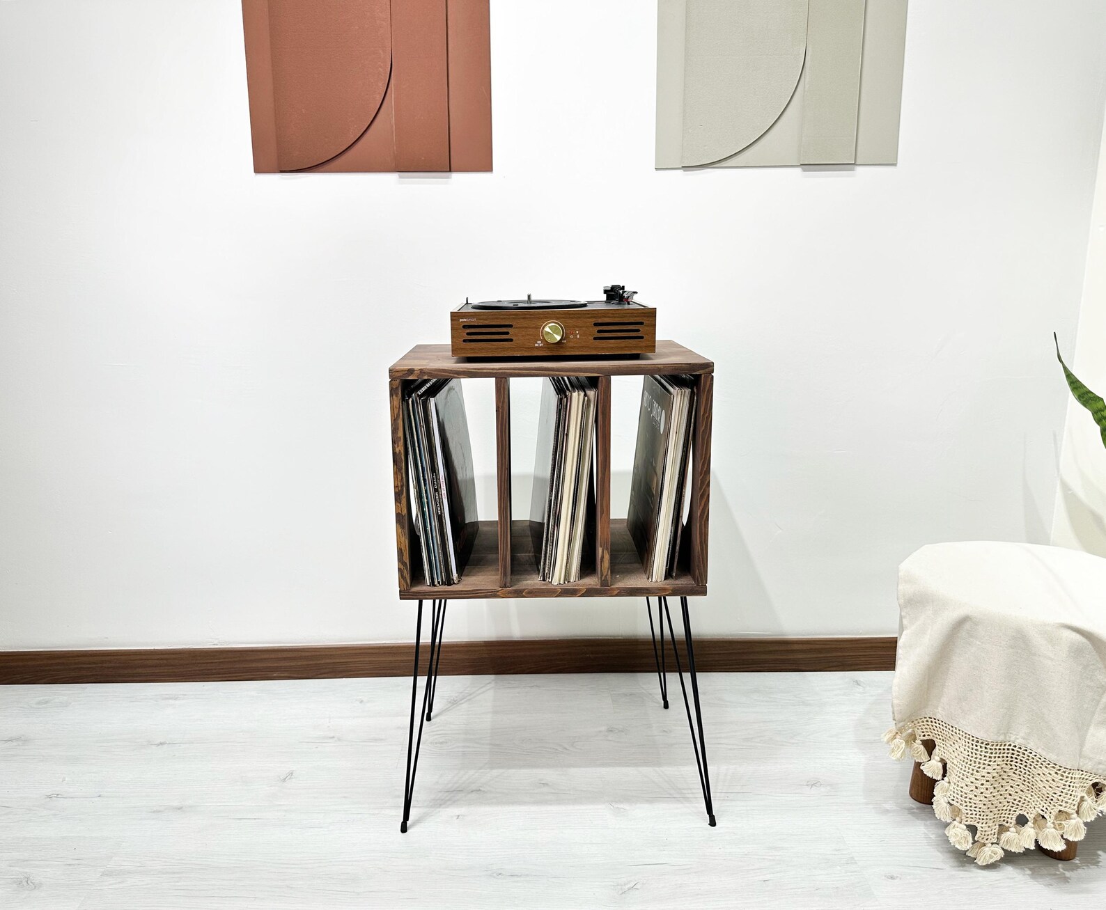 Solid Wood Record Player Stand With Vinyl Storage | Mid Century Retro ...