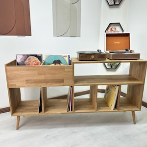 Consola de almacenamiento de vinilos - Grande, Soporte para tocadiscos - Mueble para consola multimedia - Soporte para discos de LP - MCM Decor - Mueble para tocadiscos, Discos