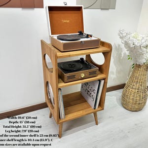 Wooden Turntable Stand | Vintage Vinyl Storage Unit | Handmade Record Console | vinyl record storage | stereo equipment | mid century modern image 6