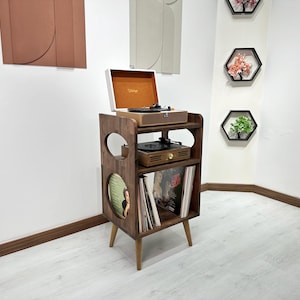 Walnut Vinyl Record Organizer - Record Cabinet Storage - Turntable Console - Mid Century Media Console - MCM Decor Furniture - LP Stand