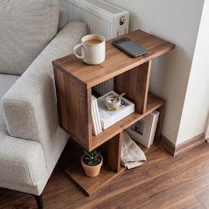 Handmade Solid Wood Side Table, Narrow Slim End Table, Modern Mid Century Accent Table, Small Space Bedside Table, Walnut Sofa Table