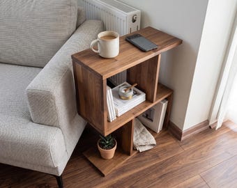 Handmade Solid Wood Side Table, Narrow Slim End Table, Modern Mid Century Accent Table, Small Space Bedside Table, Walnut Sofa Table