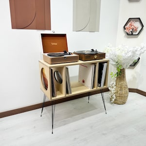 Handmade Solid Wood Record Player Stand: Vinyl Storage Cabinet
