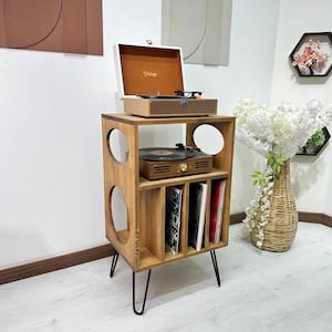 Plattenschrank - Schallplattenhalter - Plattenspieler-Aufbewahrungsmöbel - Mid Century-Konsole - Minimalistischer Organizer - LP-Lagerregal