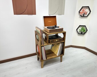 オーク材ビニールレコード収納キャビネット | ミッドセンチュリー