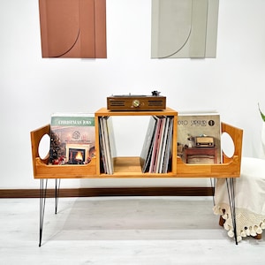 Plattenspieler Ständer - Plattenspieler Möbel - MCM Decor Konsole - LP Organizer Regal - Mid Century