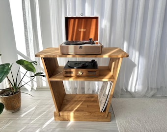 Solid Pine Vinyl Console Table – Handmade Wooden Record Player Stand, Storage & Side Table, vinyl record storage, wooden turntable stand