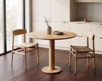 Mesa de jantar redonda moderna em pinho – Móveis para cozinhas pequenas, base de pedestal em madeira maciça – Feita à mão para apartamentos, mesa de jantar em madeira de carvalho