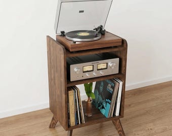Vinyl Record Storage Cabinet Record Player Stand Turntable Stand Mid Century Modern Solid Wood LP Storage Console Vinyl Record Player Unit