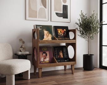 Vinyl Record Storage Stand, Solid Wood LP Display Rack, Mid Century Album Organizer, Record Holder Cabinet, Music Room Decor, Custom Size