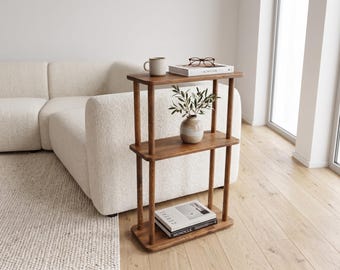 Narrow Console Table with Shelves, 3 Tier Solid Wood Bookshelf for Living Room