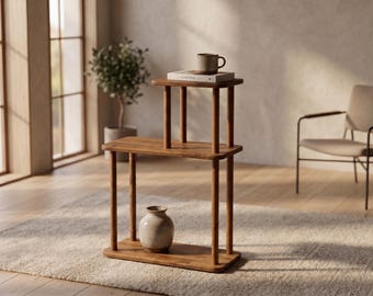 3 Tier Side Table, Solid Wood Tiered End Table with Shelves, Modern Plant Stand for Living Room