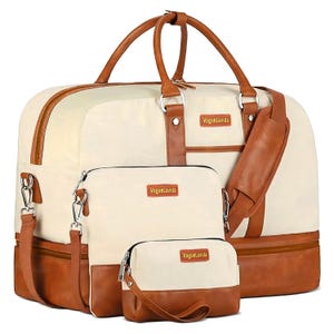 Bolsa de fin de semana de 3 piezas, duradera, de Oxford y PU, con compartimento independiente para zapatos, bolsa tipo cartera, bolsa de tocador, separación de artículos secos y húmedos, múltiples bolsillos
