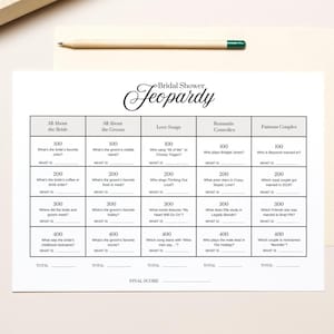 Printable Jeopardy Game, Bridal Shower Jeopardy, Minimalist Bridal Shower Wedding Table Games, Editable Engagement Party Games Canva