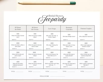 Printable Jeopardy Game, Bridal Shower Jeopardy, Minimalist Bridal Shower Wedding Table Games, Editable Engagement Party Games Canva