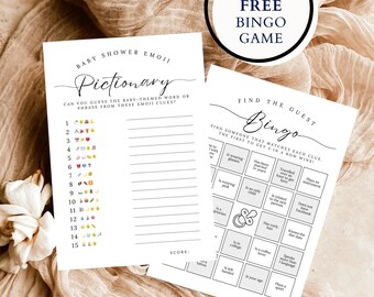 Emoji Pictionary Baby Shower Spiel, bearbeitbares Emoji Pictionary Spiel, Babyparty Emoji Spiel mit Antwortschlüssel, Baby Bingo Spiel, Finde den Gast