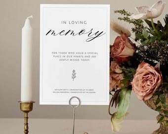 Modern Minimalist In Loving Memory Table Sign Template, Printable Wedding Memorial Sign, Forever in Our Hearts Sign In Loving Memory Sign
