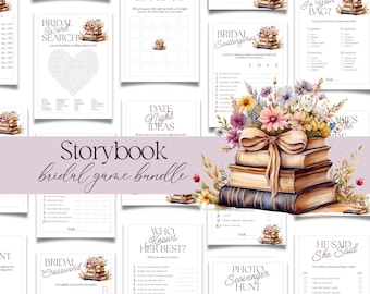 Storybook A New Chapter Begins Bridal Shower Game Bundle Book Theme Bridal Shower Games Where Were They Gift Bingo He Said She Said