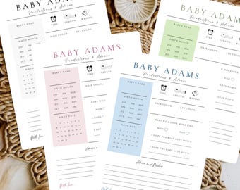 Baby Predictions Advice Card Template, Classic Baby Shower Prediction, Personalize Minimalist Baby Prediction Shower Game, Editable Download