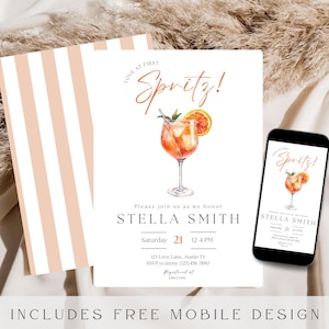 Love at First Spritz Bridal Shower Invitation, Aperol Spritz Bridal Shower Invite, Spring Bridal Brunch, Citrus Orange Bridal Mobile Invite