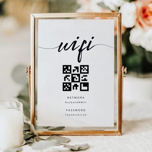 Wifi Sign With QR Code, Airbnb Wifi Sign for Guests, Minimalist Modern Wifi Template, Office Wifi Password QR Code Sign, Wedding Wifi Sign