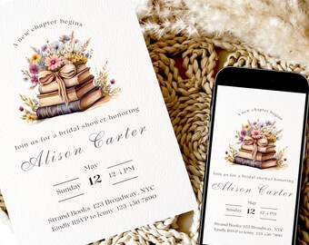 Bridal Shower Invite Book A New Chapter Begins, Storybook Bridal Shower Invitation Bridal Brunch, Literary Bridal Shower Mobile Invite Canva