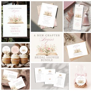 Her Next Chapter Storybook Bridal Shower Bundle, New Chapter Begins, Book Theme Bridal Shower, Pink Book Bridal Shower Decor, Canva Template
