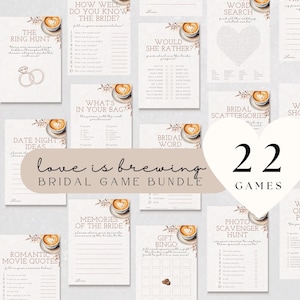 Love is Brewing Bridal Shower Games Bundle, Coffee Bridal Shower Bundle, Love You A Latte Bridal Brunch, Where Were They Game Bridal Bingo