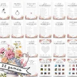 Wildflower Tea Party Bridal Shower Invitation Bundle, Time For Tea With Bride To Be Invitation, Floral Tea Pot Bridal Shower Games Sign afbeelding 7