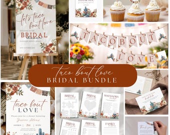 Taco Bout Love Bridal Shower Bundle, Boho Fiesta Shower Bundle, Editable Mexican Fiesta Bridal Brunch Invitation Bundle Bridal Shower Games