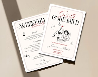 PJs and Prosecco Girls Gone Mild Bachelorette Itinerary Invitation, Slumber Party Bachelorette, Spa Day Bach Party, Gone Mild Hen Do Weekend