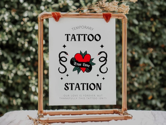 Wedding Sign Template, Temporary Tattoo Station Sign, Modern Wedding Tattoo Sign, Tattoo Wedding Sign, Unique Wedding Guest Activities