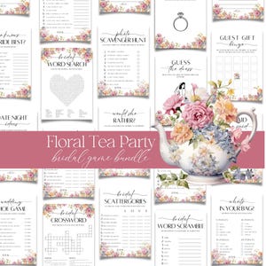 Wildflower Tea Party Möhippa Spelpaket, Blommig Tekanna Möhippa Spel, Var Var De Spelet Möhippa Bingo, Dags för Te med Blivande Brud