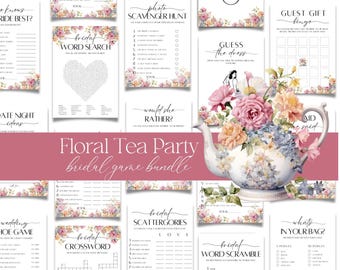 Wildflower Tea Party Möhippa Spelpaket, Blommig Tekanna Möhippa Spel, Var Var De Spelet Möhippa Bingo, Dags för Te med Blivande Brud
