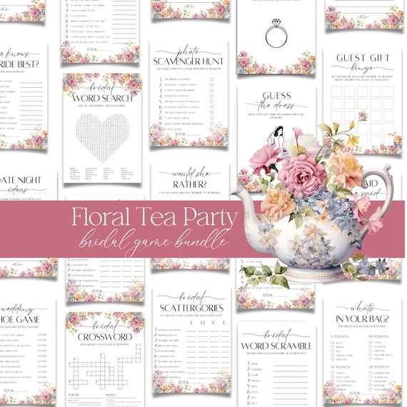 Wildflower Tea Party Bridal Shower Game Bundle, Floral Teapot Bridal Games, Where Were They Game Bridal Bingo, Time For Tea With Bride To Be