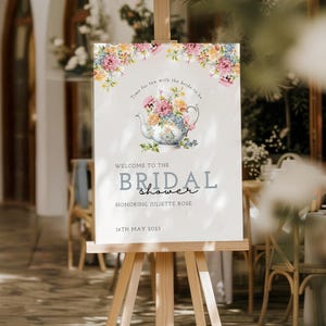 Wildflower Tea Party Bridal Shower Welcome Sign, Time For Tea Engagement Party Welcome Sign, Printable Bridal Tea Shower Welcome Poster