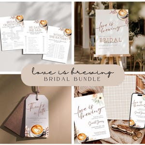 Coffee Bridal Shower Bundle, Love is Brewing Bridal Shower Games Bundle, Where Were They Game Bridal Bingo, Bridal Brunch Canva Template