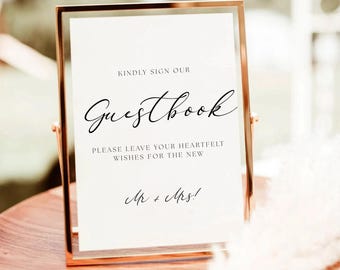 Wedding Guestbook Sign Template, Please Sign Our Guestbook Sign, Boho Wedding Sign Our Guest Book, Modern Minimalist Wedding Sign Canva
