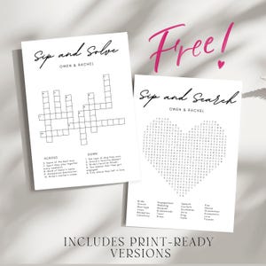 Mots croisés personnalisés pour mariage, recherche de mots, gorgée et résolution de problèmes, jeu de casse-tête modifiable pour la mariée, jeu de casse-tête pour la douche de fiançailles