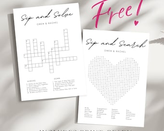 Custom Wedding Crossword Puzzle Word Search, Sip & Solve Puzzle Template, Editable Bridal Party Wedding Game, Engagement Shower Puzzle Game